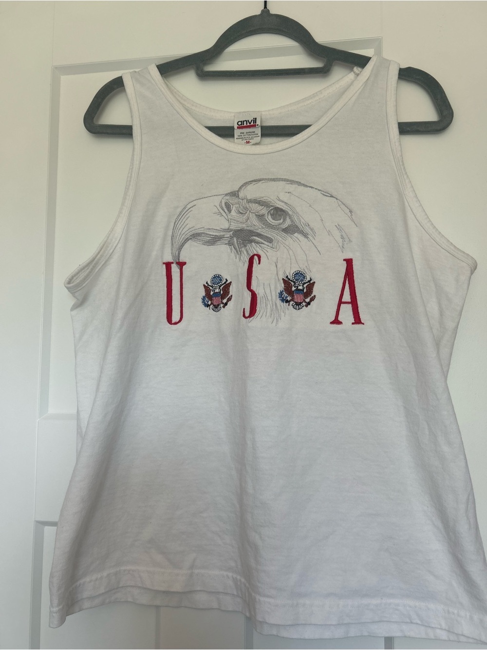 Anvil White USA Eagle Graphic Tank Top